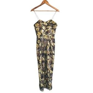 Vintage Chetta B Tiered Long Gown Women's 4 Brown Gold Silk Formal Y2k